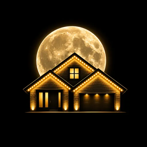 Moonlight LED logo art with crescent moon and light bulb design